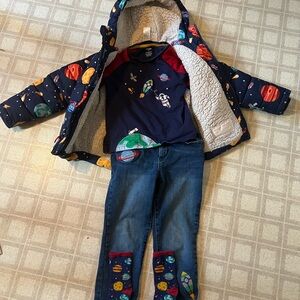 Gymboree Space Stars Spaceship 4T Kids Jacket long T Jeans and socks Lot
